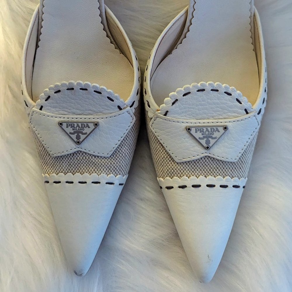 Prada Vintage Bone Leather/Fabric  D'Orsay Pumps Size 38